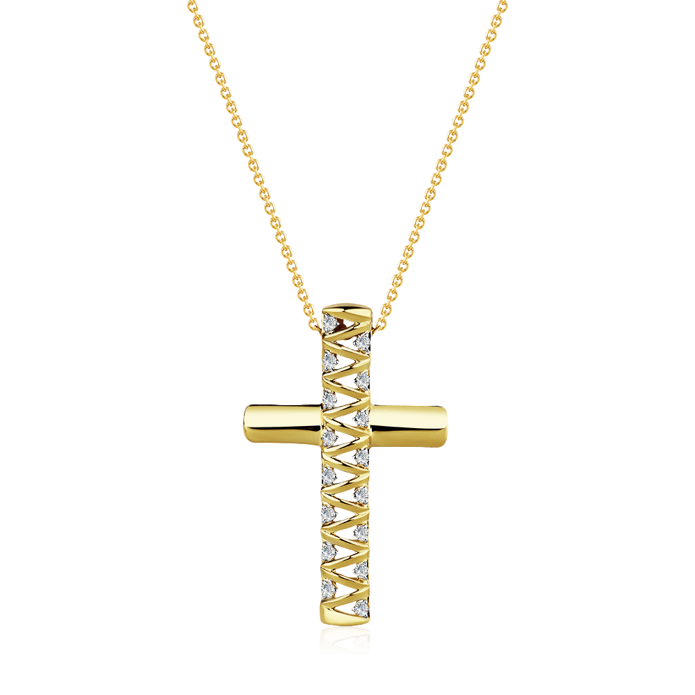 Крестик с бриллиантами из желтого золота 585 пробы (арт. 101469)