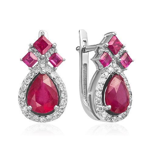 Серьги с рубином, бриллиантами из белого золота 585 пробы (арт. 59320)