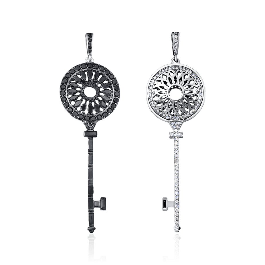 Кулон Ключ с бриллиантами из белого золота 585 пробы (арт. 100193)