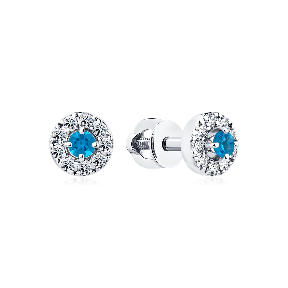 Серьги с апатитом, бриллиантами из белого золота 585 пробы (арт. 134865)