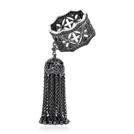 Кольцо кисть с черными бриллиантами из черненого золота 750, фото № 1