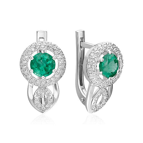 Серьги с бриллиантами, изумрудом из белого золота 585 пробы, фото № 1