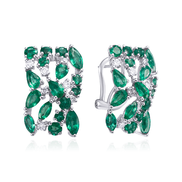 Серьги с изумрудом , бриллиантами из белого золота 585 пробы, фото № 1