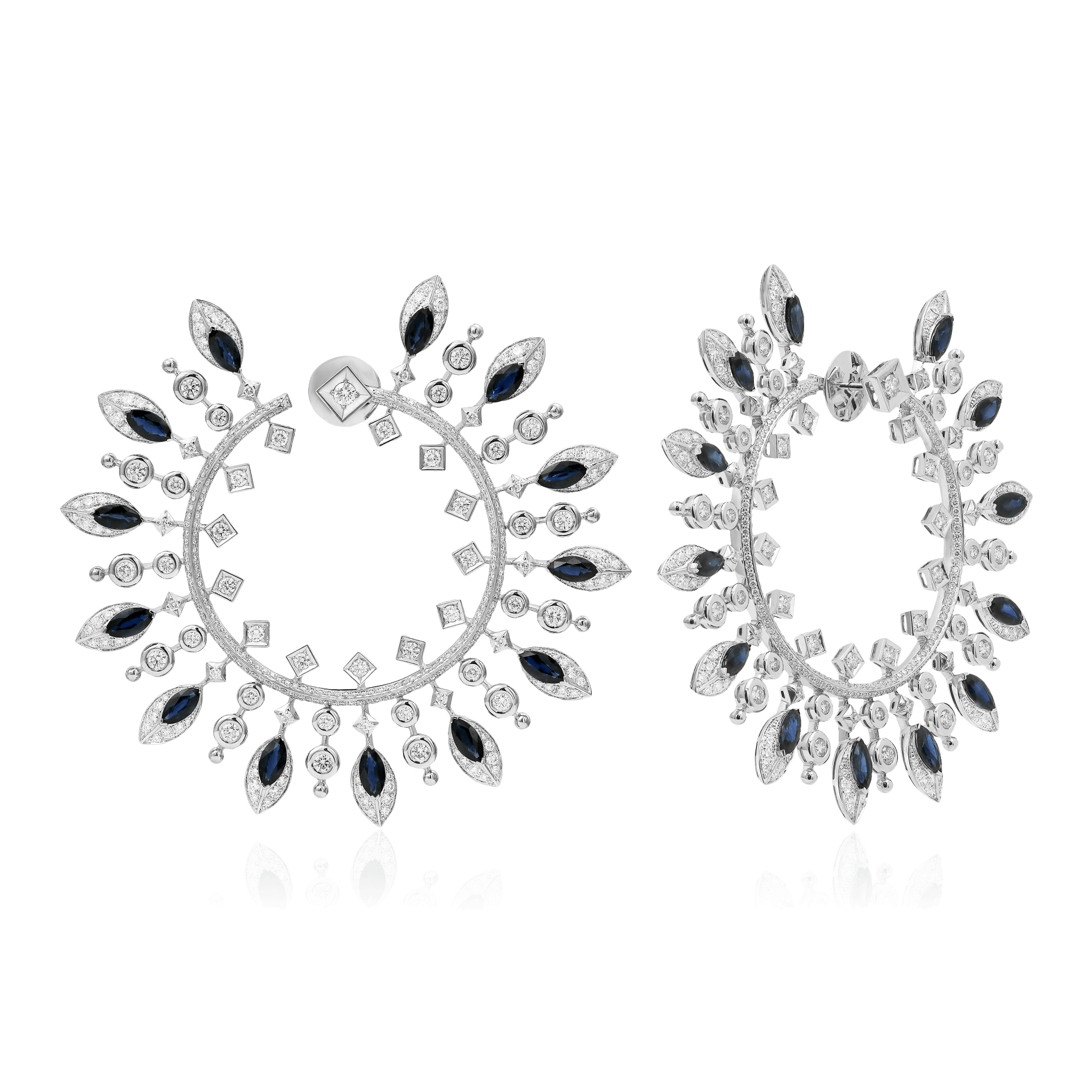 Серьги с сапфиром, бриллиантами из белого золота 750 пробы (арт. 120607)
