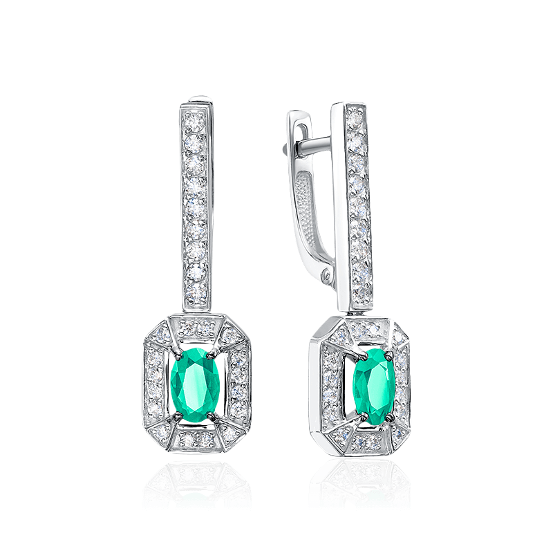 Серьги с бриллиантами, изумрудом из белого золота 585 пробы, фото № 1