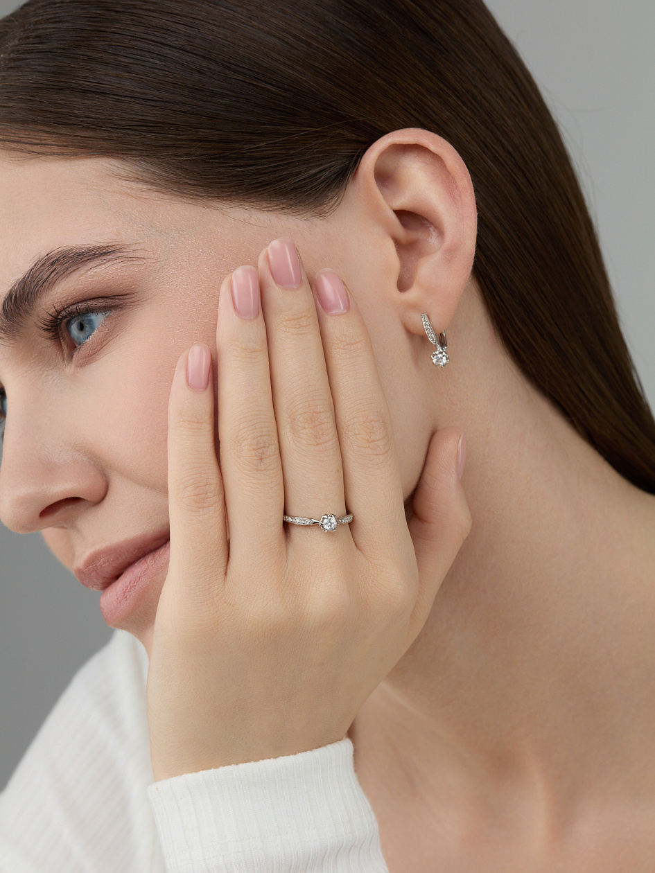 Серьги с бриллиантами из белого золота 585 пробы, фото № 4
