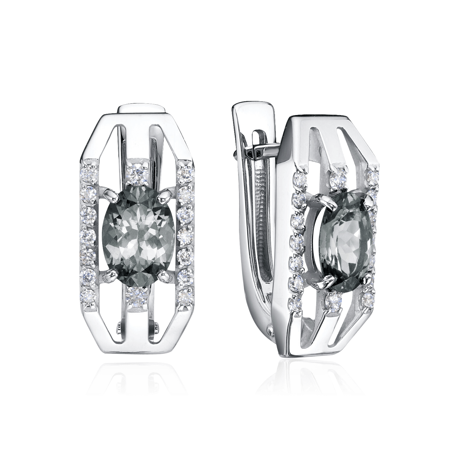 Серьги с шпинелью, бриллиантами из белого золота 585 пробы (арт. 122920)