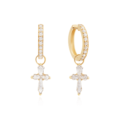 Серьги с подвесными крестами с бриллиантами из желтого золота 750 пробы, фото № 1