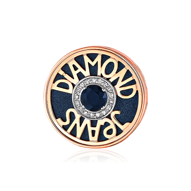 Кулон в виде пуговицы с сапфиром, бриллиантами, горячей эмалью из красного золота 585 пробы из коллекции Diamond Jeans (арт. 44417)