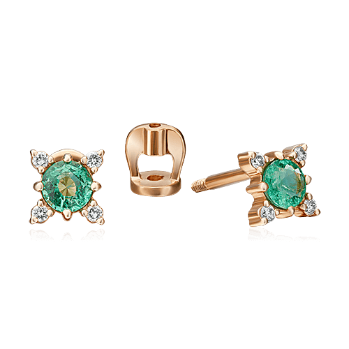 Серьги с изумрудом, бриллиантами из красного золота 585 пробы, фото № 1