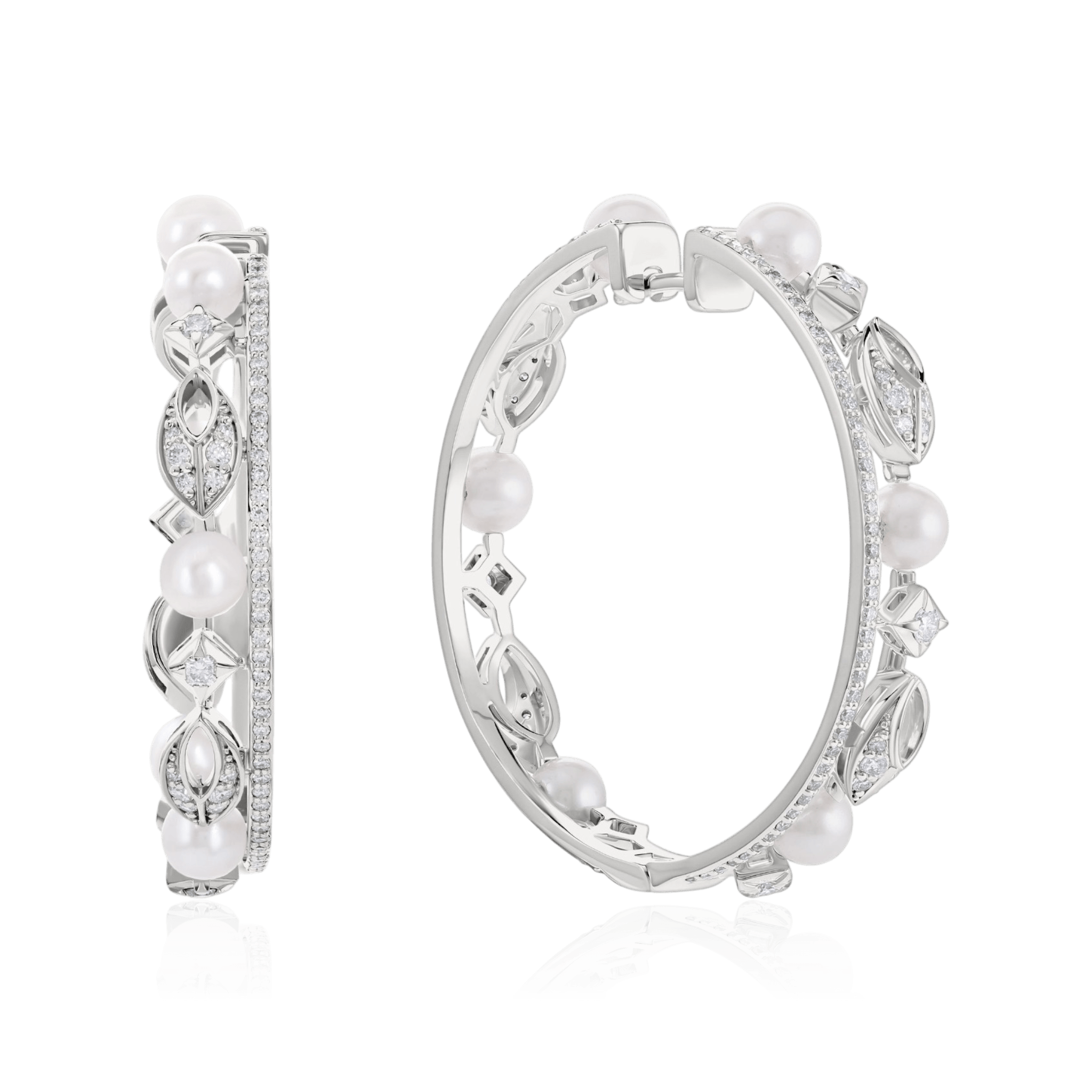 Серьги с бриллиантами, жемчугом из белого золота 585 пробы (арт. 132565)