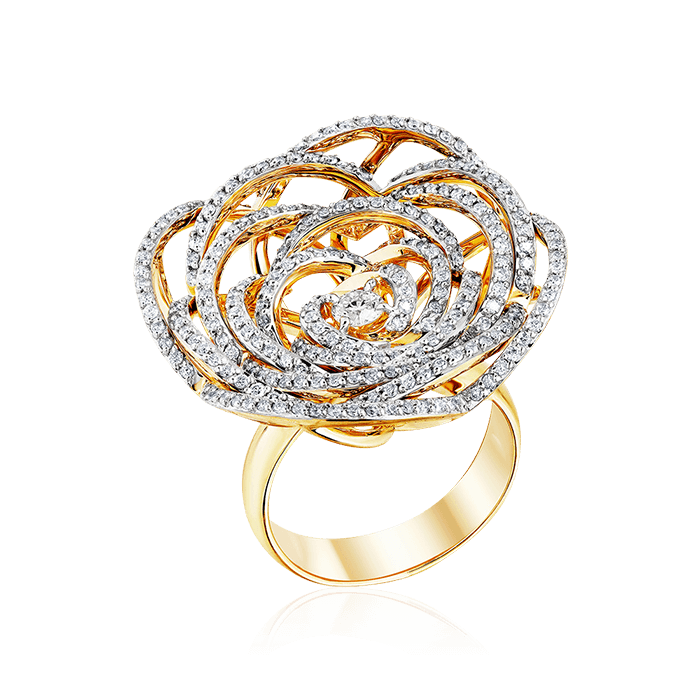 Кольцо в виде цветка с бриллиантами из желтого золота 585, фото № 1