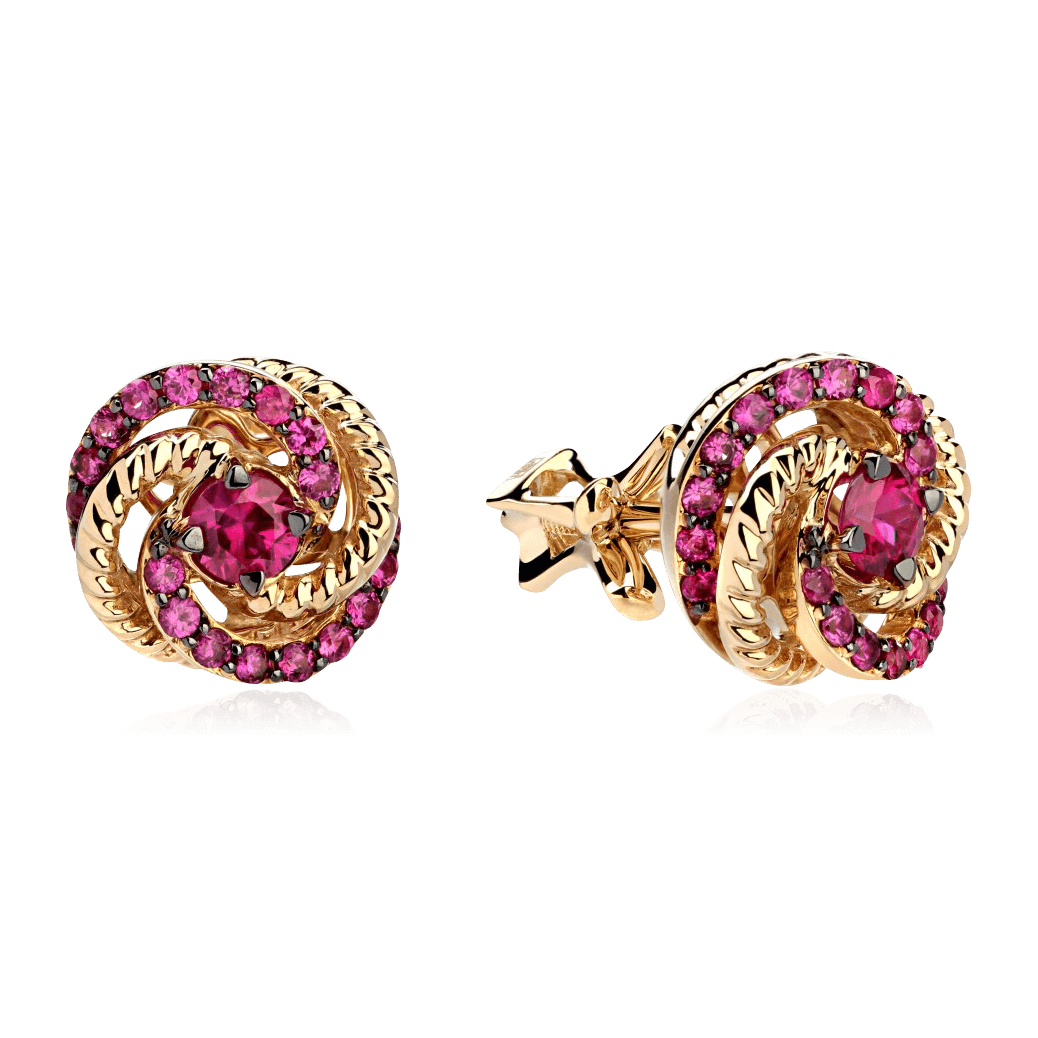 Серьги с рубином из желтого золота 585 пробы, фото № 1