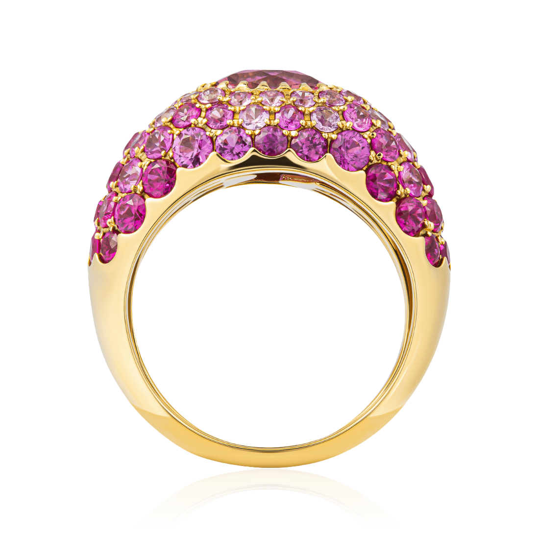 Кольцо с турмалином, рубином, сапфиром из желтого золота 750 пробы, фото № 2