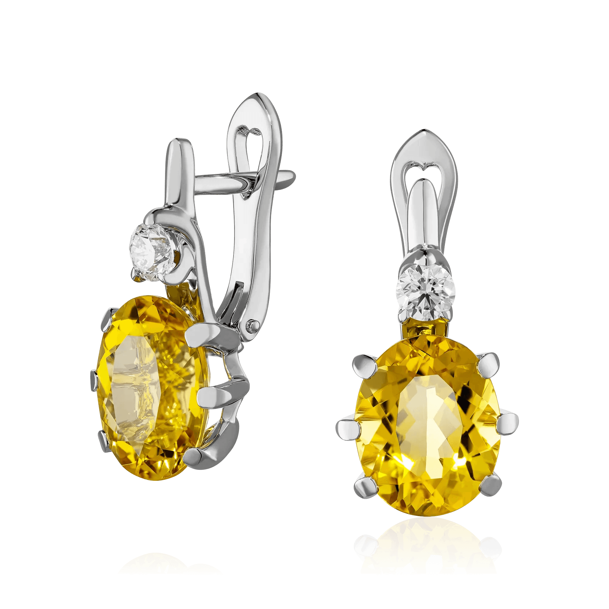 Серьги с гелиодором, бриллиантами из белого золота 585 пробы (арт. 130532)