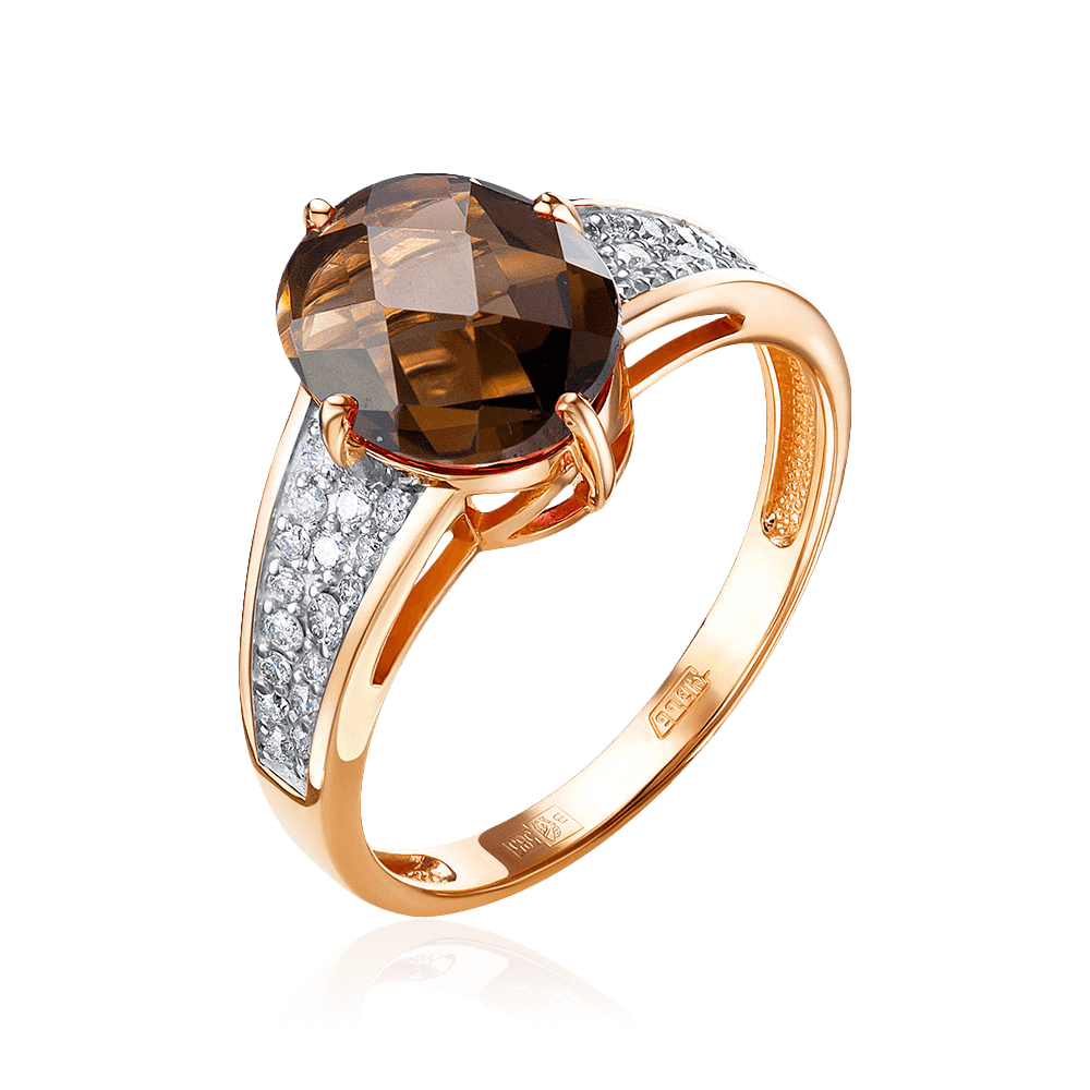 Кольцо с раухтопазом, бриллиантами из красного золота 585 пробы (арт. 97553)