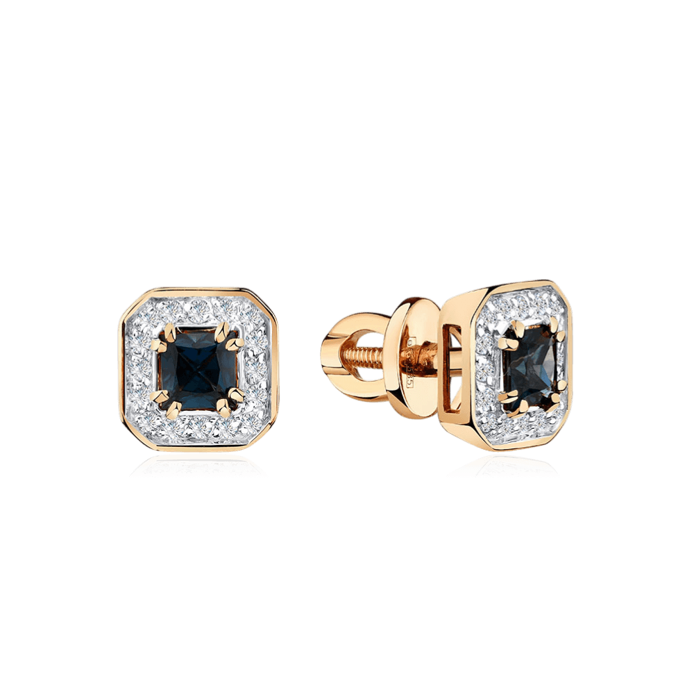 Серьги с сапфиром, бриллиантами из красного золота 585 пробы (арт. 126943)