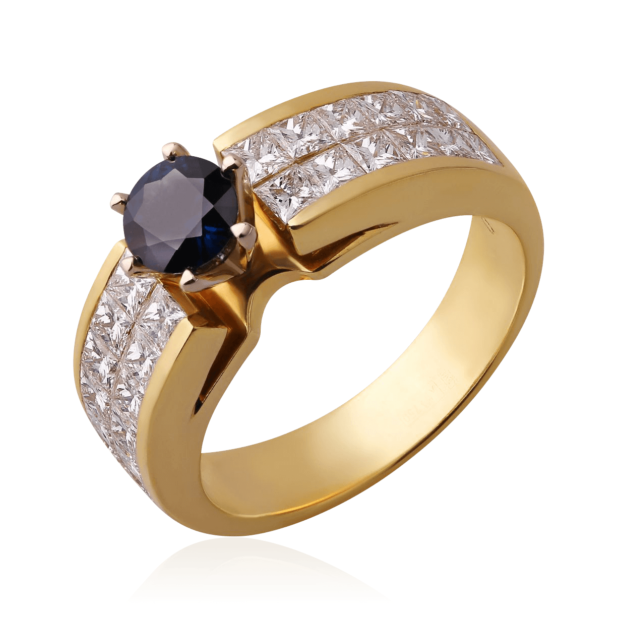 Кольцо с сапфиром, бриллиантами из желтого золота 750 пробы (арт. 98636)