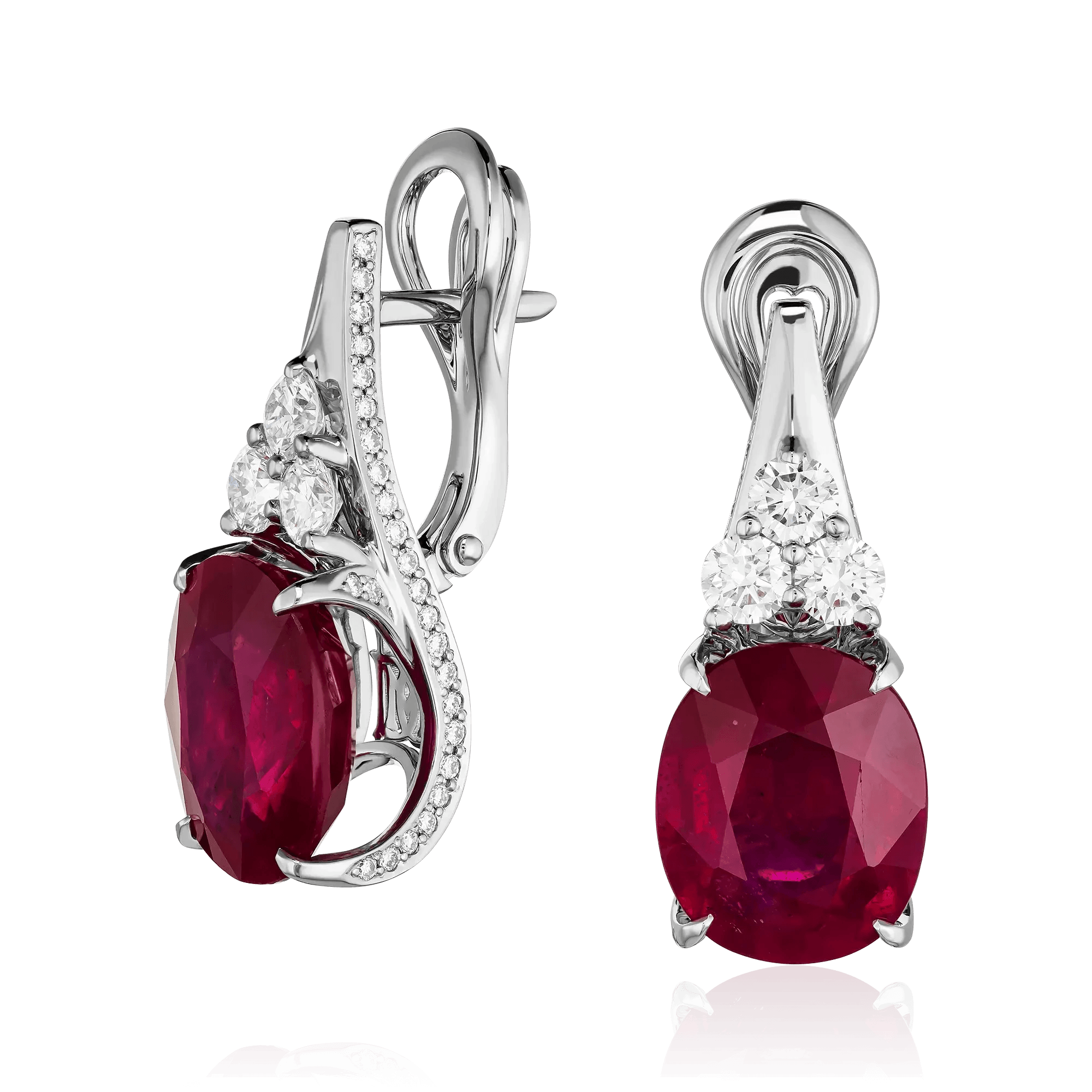 Серьги с рубином, бриллиантами из платины 950 пробы (арт. 130678)