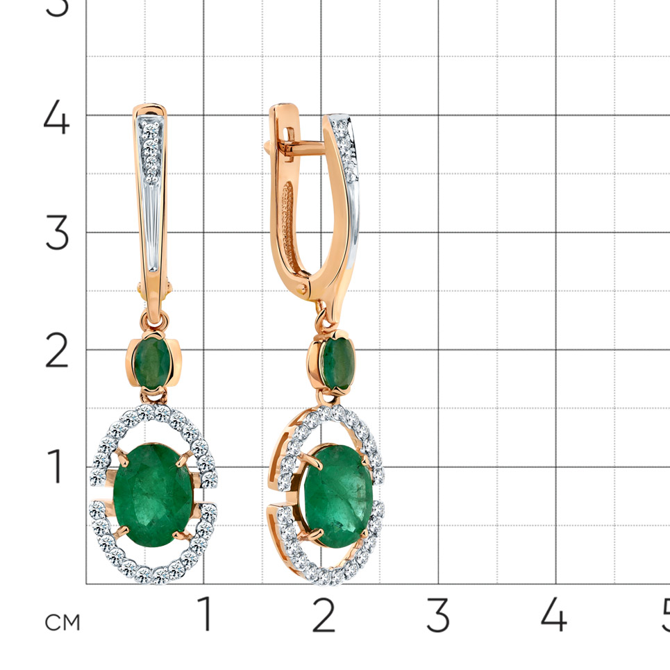 Серьги с изумрудом, бриллиантами из красного золота 585 пробы, фото № 2