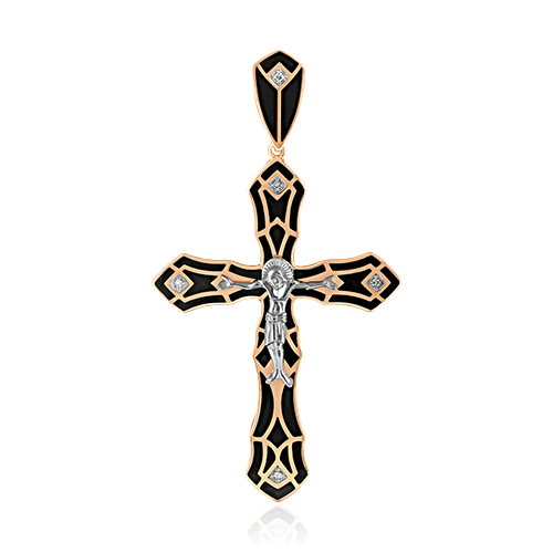 Крест с бриллиантами из красного золота 585 пробы (арт. 82455)