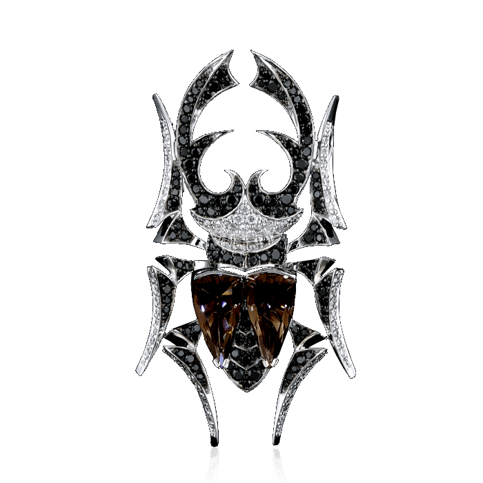 Подвеска в виде жука с раухтопазом, бриллиантами из белого золота 750 пробы, фото № 1