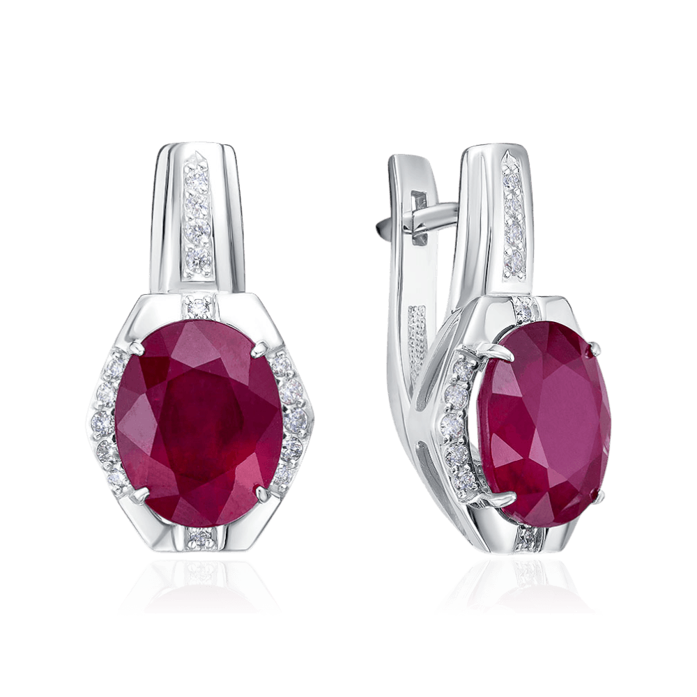 Серьги с рубином, бриллиантами из белого золота 585 пробы (арт. 132343)