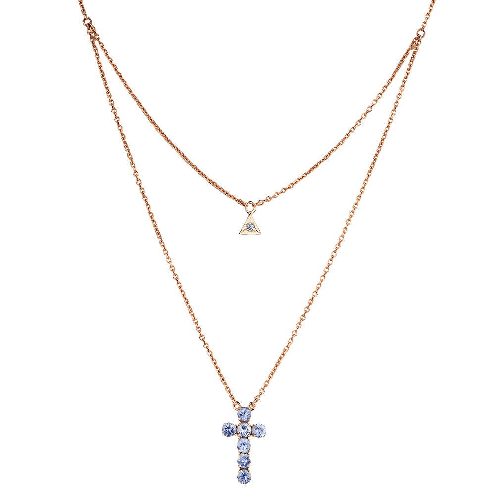 Крестик на цепочке с танзанитом, бриллиантами из красного золота 585 пробы, фото № 1