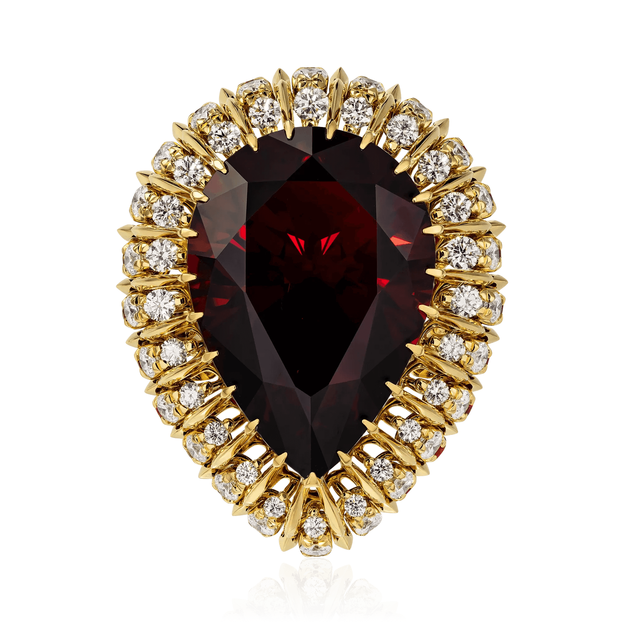 Кольцо с спессартином, рубином, сапфиром, бриллиантами из желтого золота 750 пробы, фото № 2