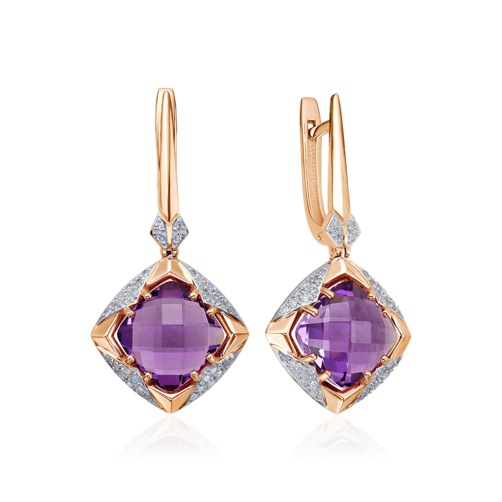 Серьги с аметистом, бриллиантами из белого золота 585 пробы (арт. 132292)