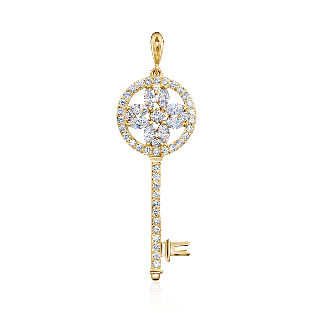 Кулон Ключ с бриллиантами из желтого золота 585 пробы, фото № 1