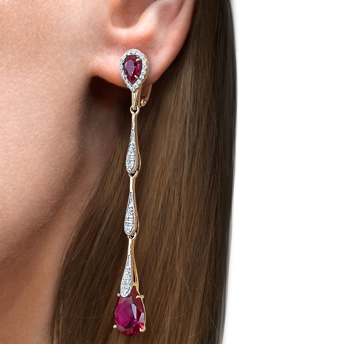 Серьги с корундом, фианитами из красного золота 585 пробы, фото № 4