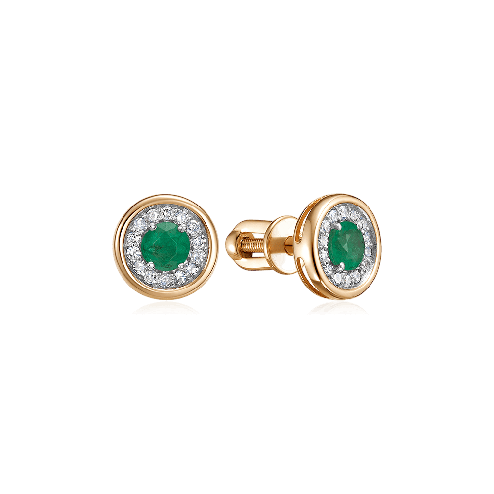 Серьги с бриллиантами, изумрудом из красного золота 585 пробы (арт. 129100)