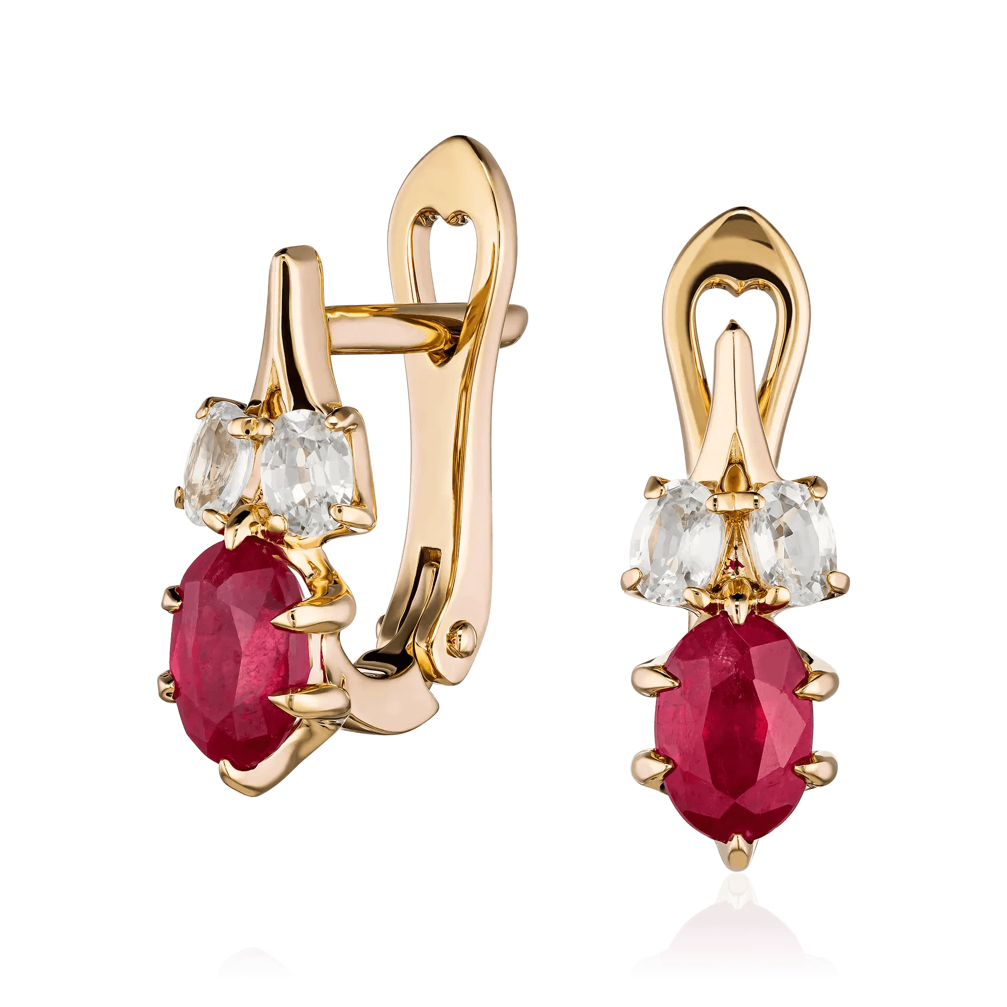 Серьги с рубинами, белыми сапфирами из красного золота 585 пробы (арт. 132840)
