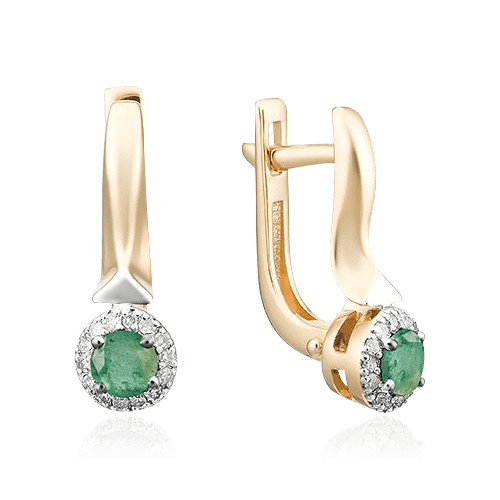 Серьги с изумрудом, бриллиантами из красного золота 585 пробы, фото № 1