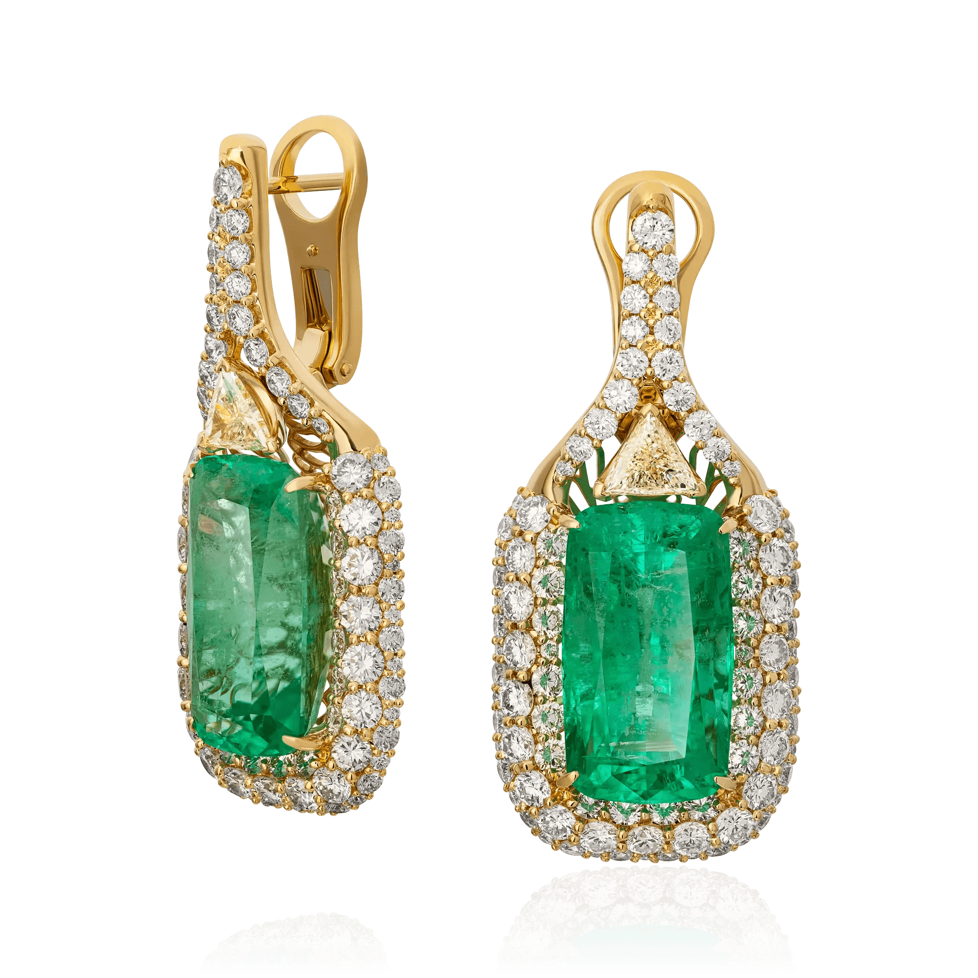 Серьги с изумрудом, бриллиантами из желтого золота 750 пробы (арт. 127401)