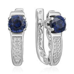 Серьги с сапфиром, бриллиантами из белого золота 585 пробы (арт. 46091)