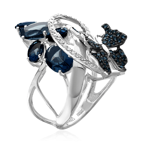 Кольцо с сапфиром, бриллиантами, аметистом из белого золота 585 пробы, фото № 1