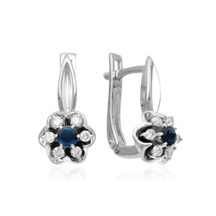 Серьги с сапфиром, бриллиантами из белого золота 585 пробы (арт. 42330)
