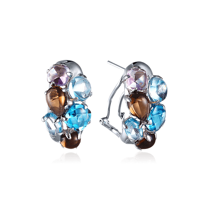 Серьги с топазом, аметистом из белого золота 585 пробы (арт. 40403)