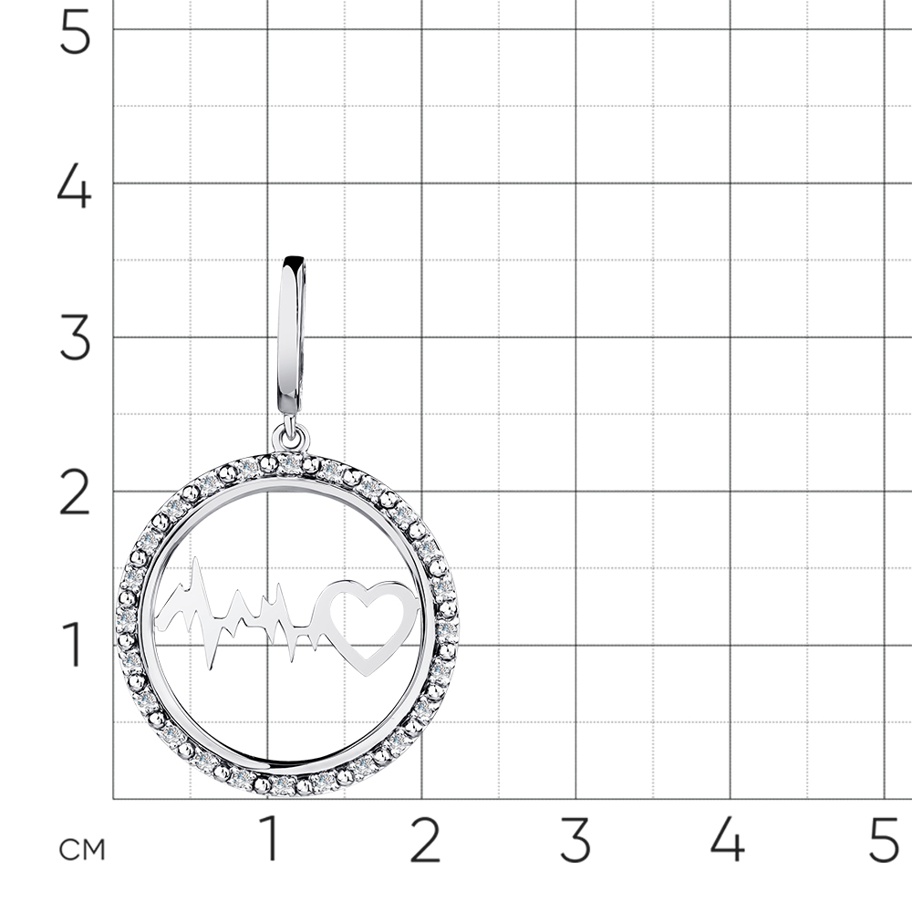 Подвеска ритм сердца с бриллиантами из белого золота 585 пробы, фото № 2