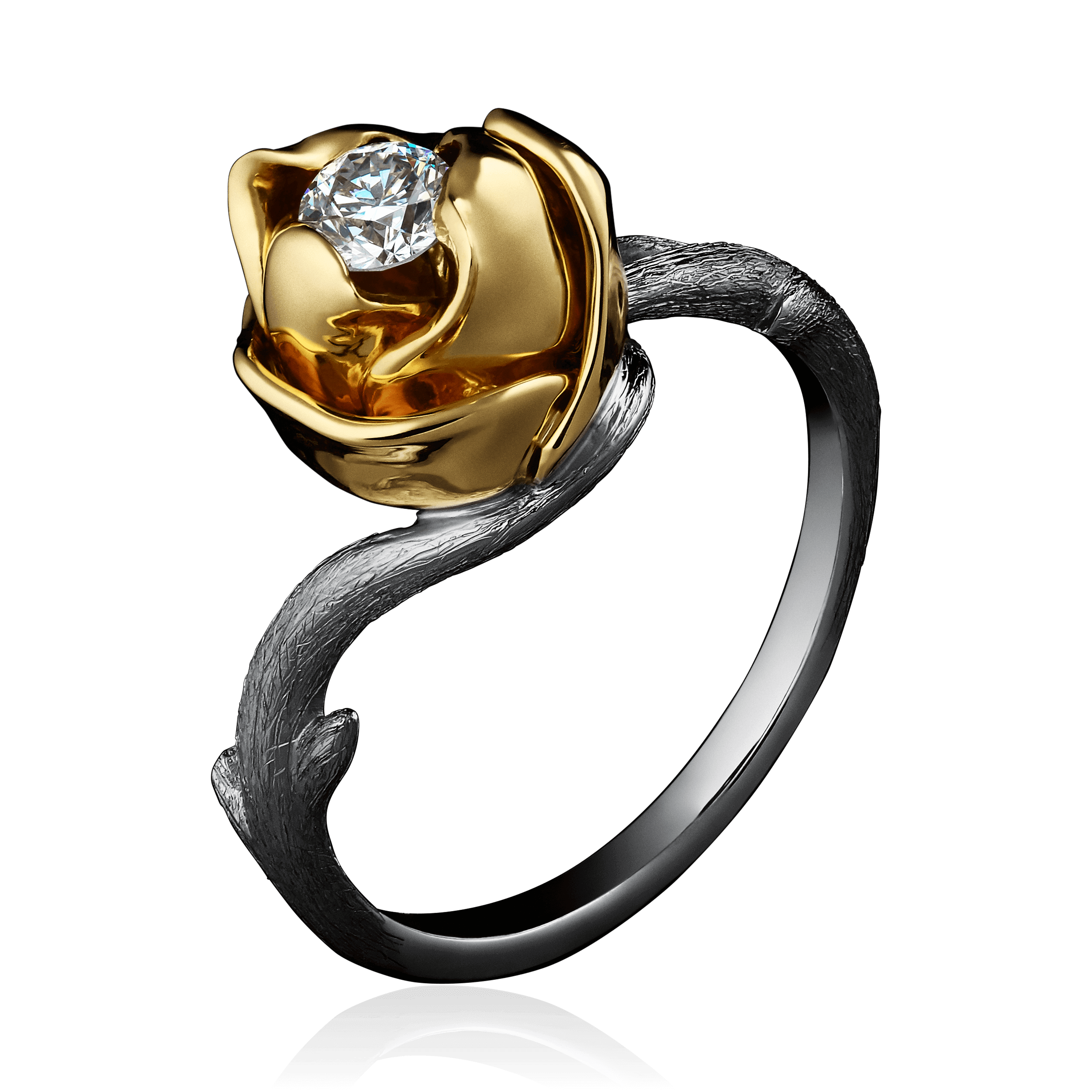 Кольцо Роза с бриллиантом из желтого и белого золота 750 пробы (арт. 103799)