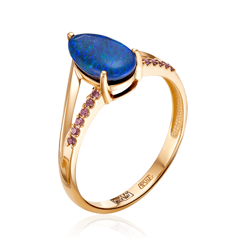 Кольцо с опалом, родолитом из красного золота 585 пробы, фото № 1