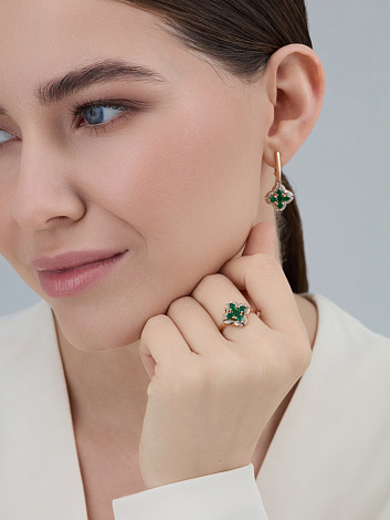 Серьги с бриллиантами, изумрудом из красного золота 585 пробы, фото № 4