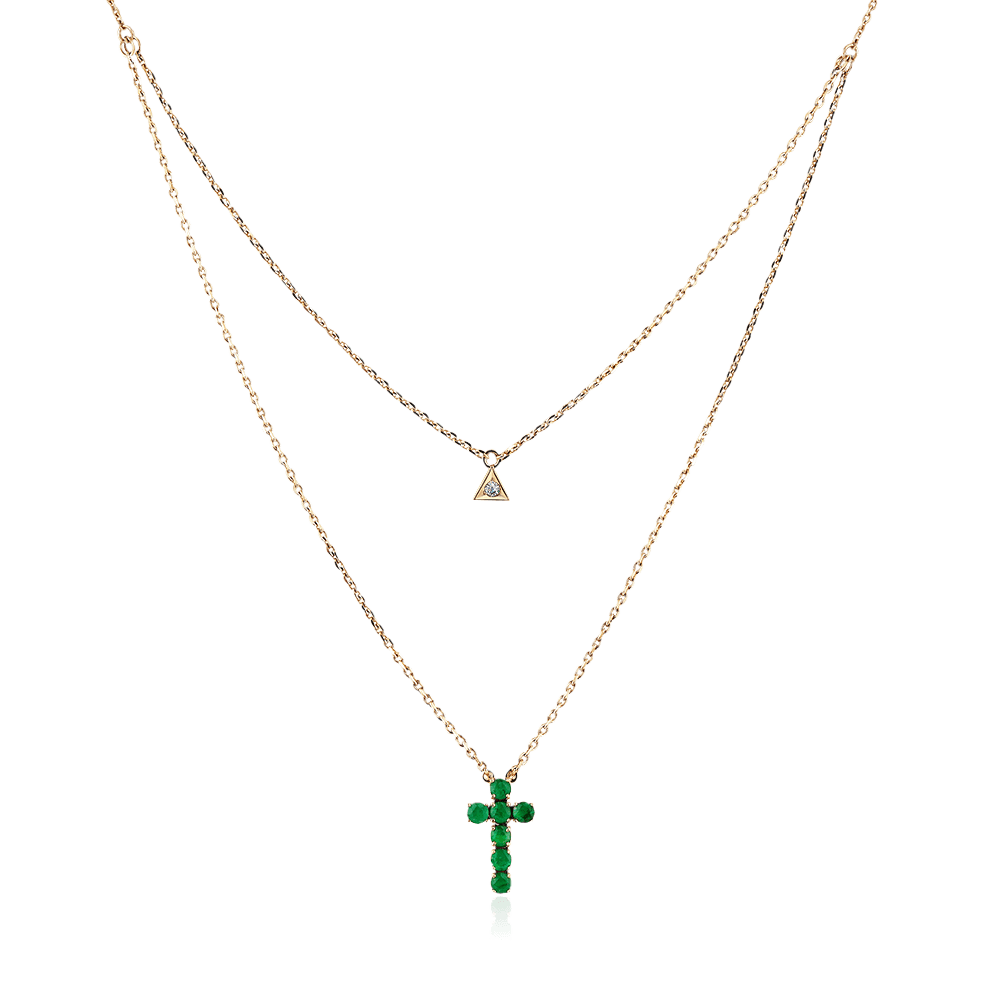 Крестик на цепочке с изумрудом, бриллиантами из красного золота 585 пробы, фото № 1