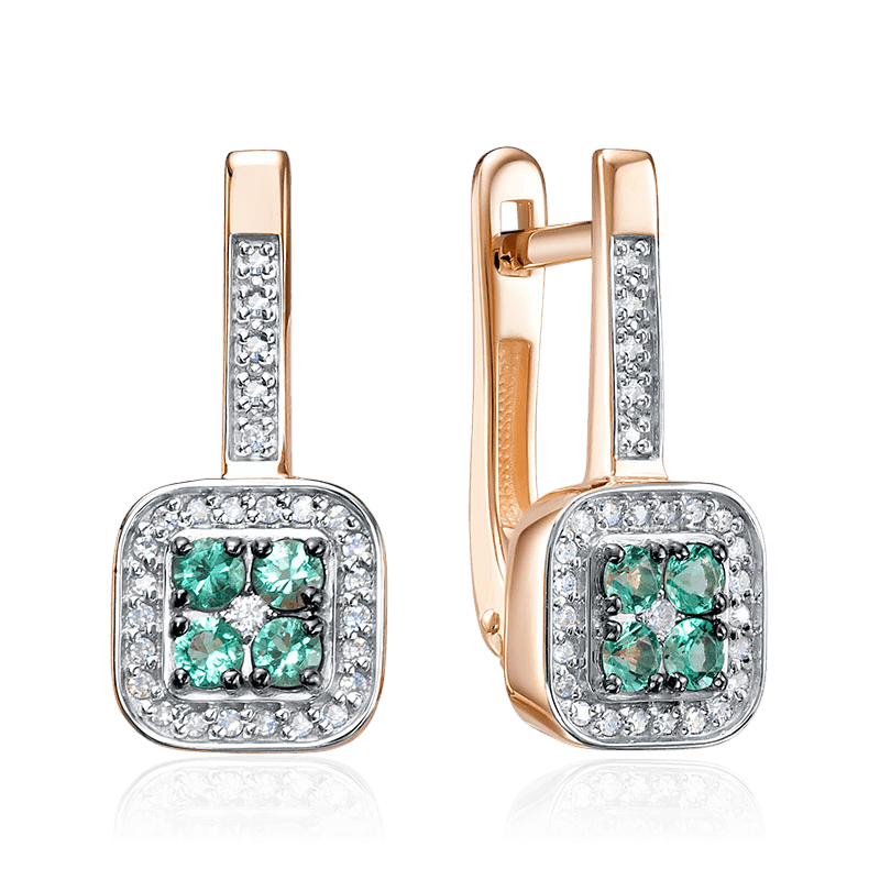 Серьги с изумрудом, бриллиантами из красного золота 585 пробы (арт. 125675)
