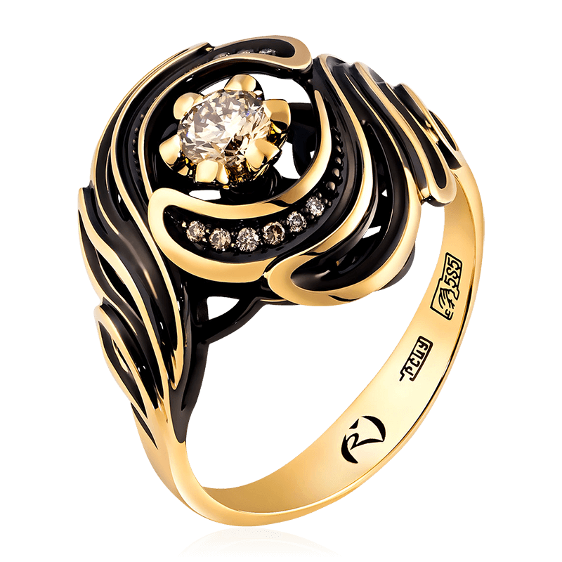 Кольцо с бриллиантами из желтого золота 585 (арт. 50394)