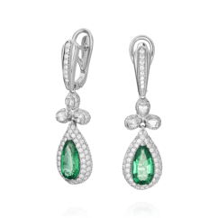 Серьги с изумрудом, бриллиантами из белого золота 750 пробы (арт. 67835)