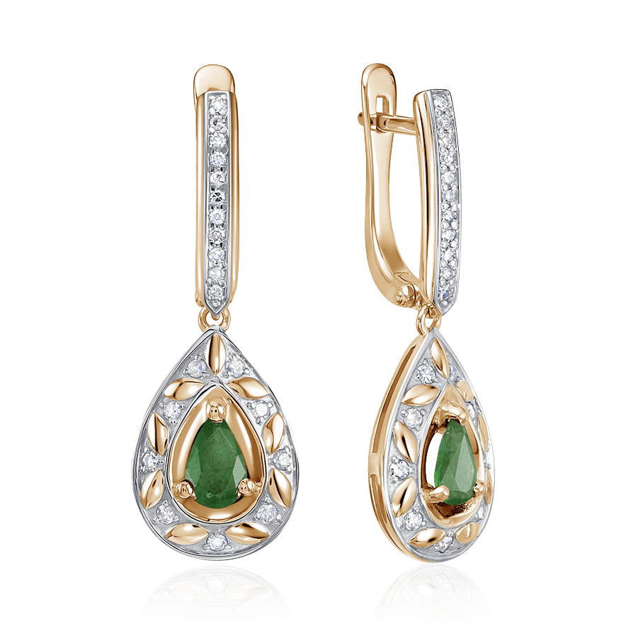 Серьги с изумрудом, бриллиантами из красного золота 585 пробы, фото № 1