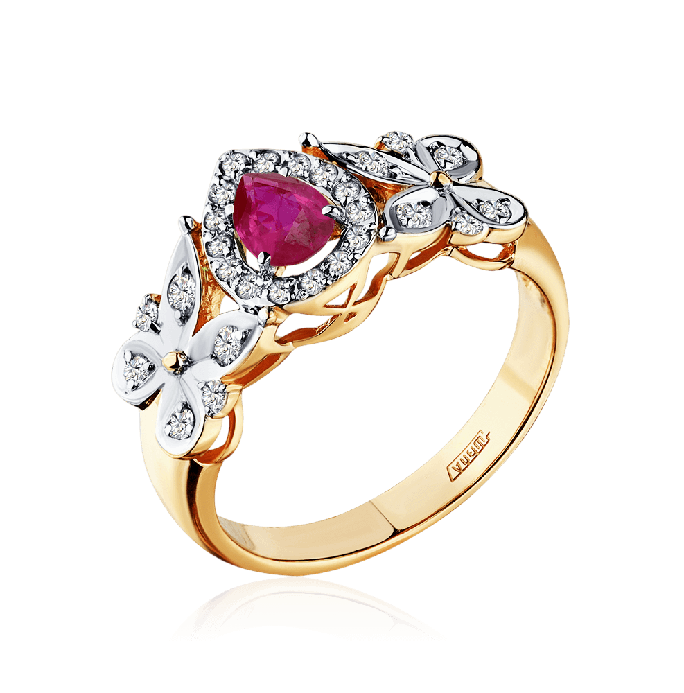 Кольцо с рубином, бриллиантами из красного золота 585 пробы (арт. 126200)